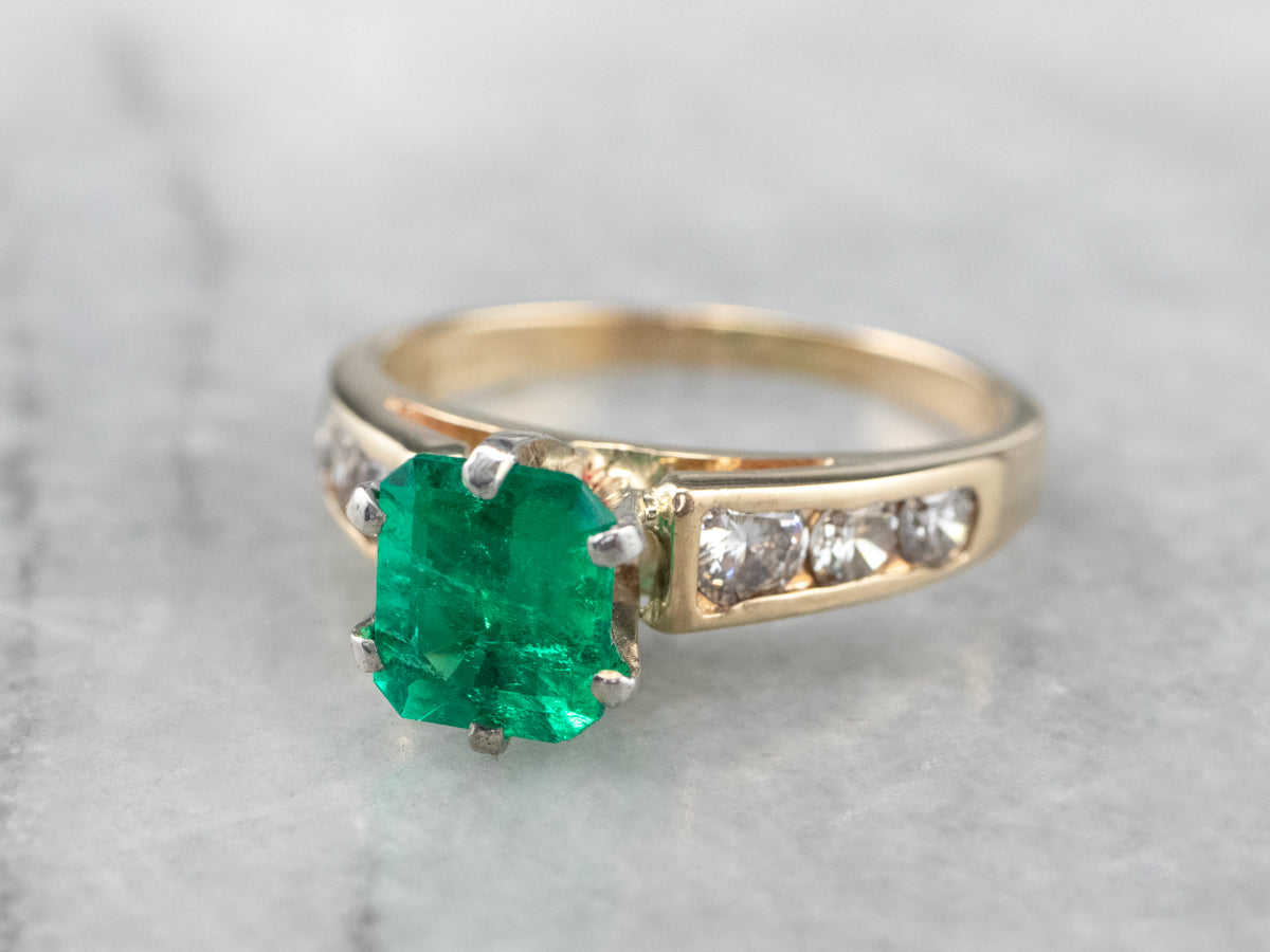 Emerald Diamond Gold Platinum Ring