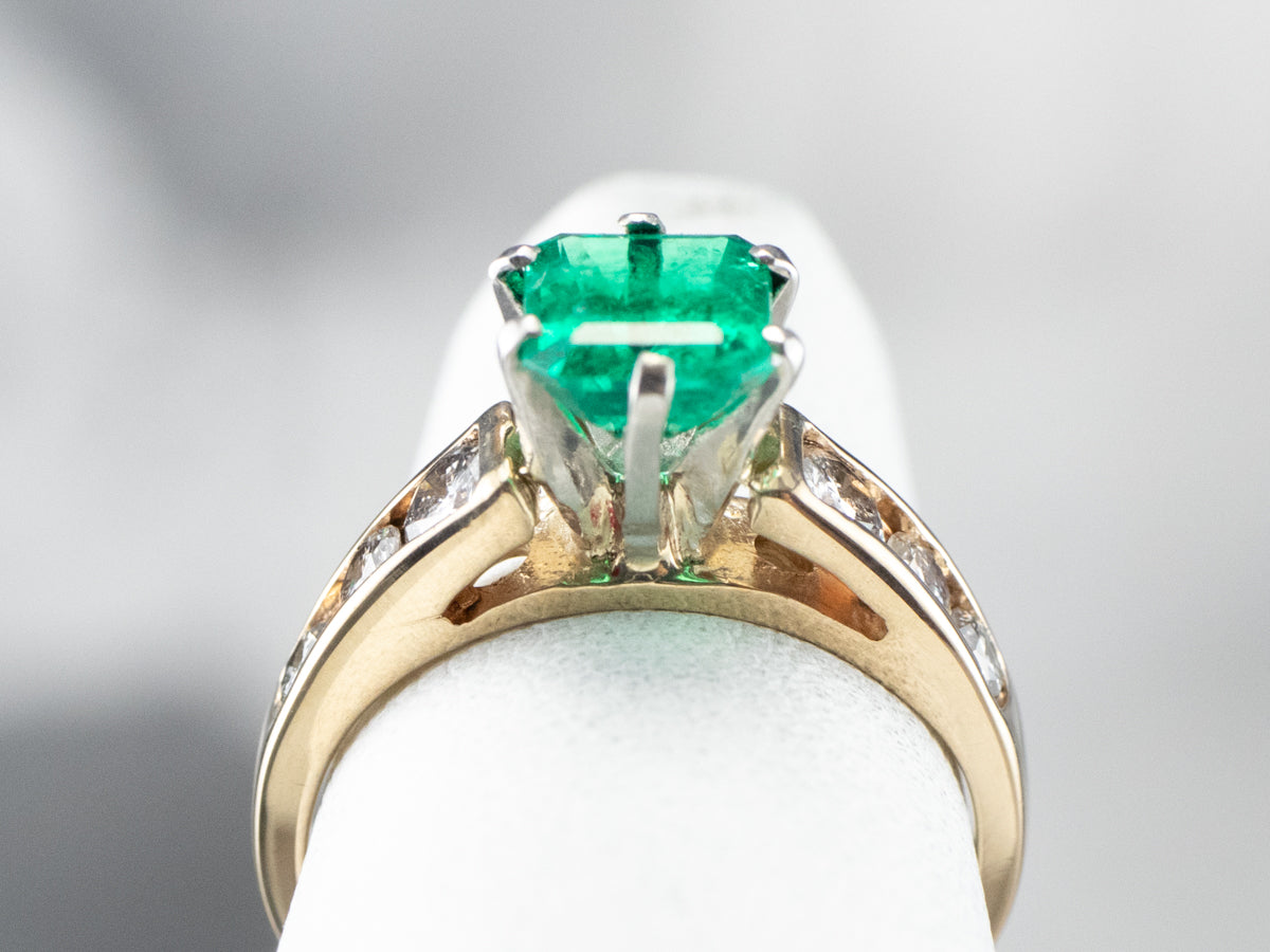 Emerald Diamond Gold Platinum Ring