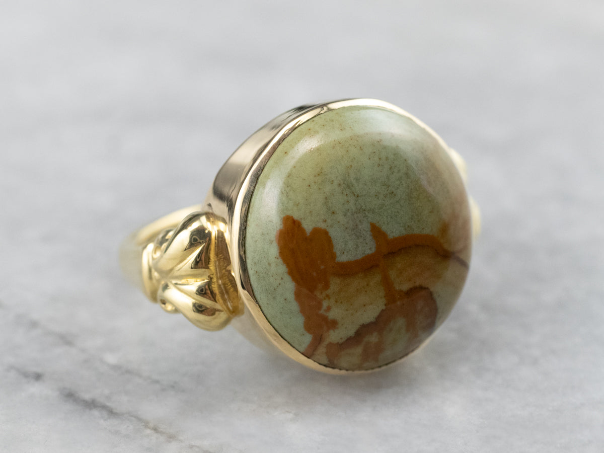 Picture Jasper Gold Statement Ring