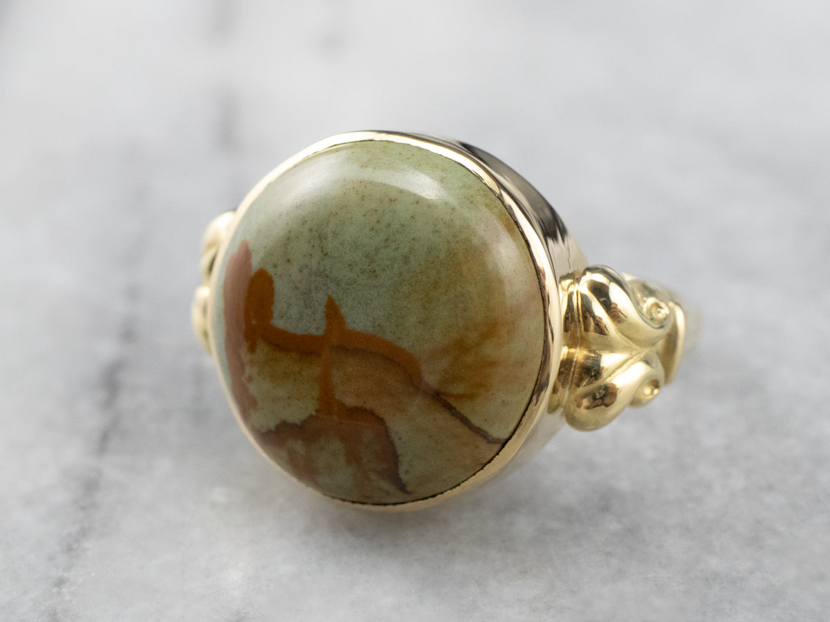 Picture Jasper Gold Statement Ring