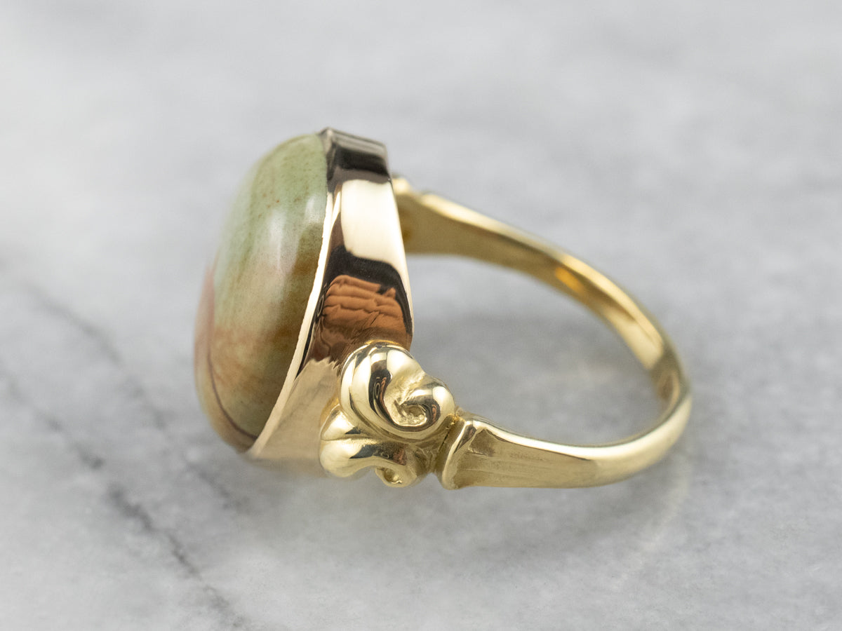 Picture Jasper Gold Statement Ring