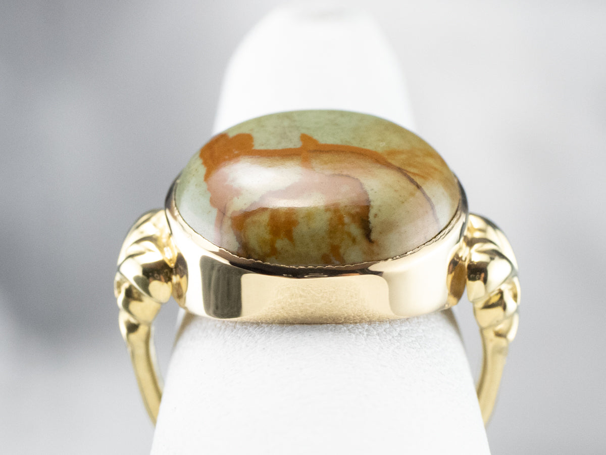 Picture Jasper Gold Statement Ring