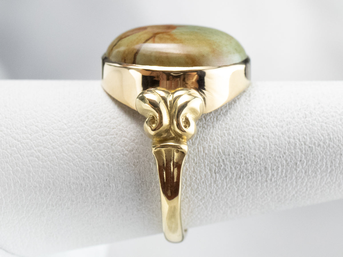 Picture Jasper Gold Statement Ring