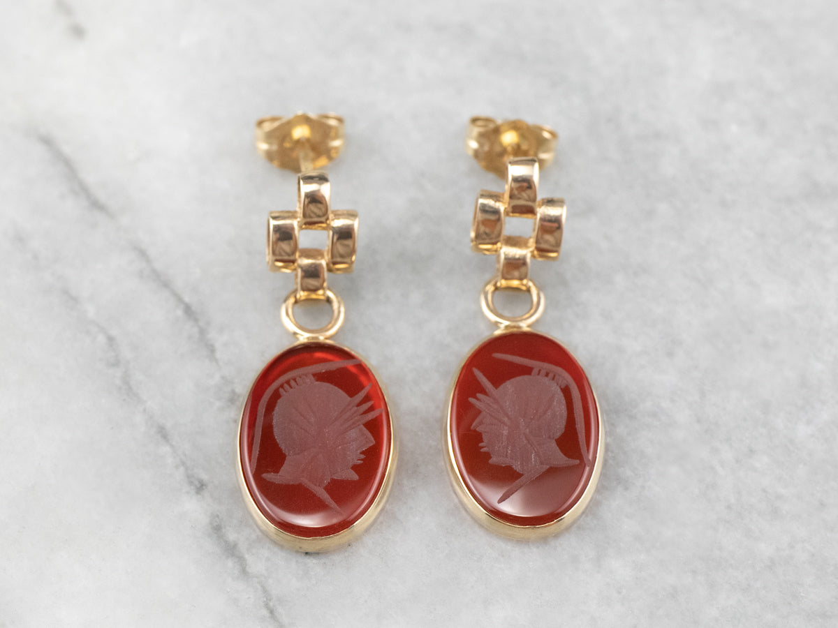 Vintage Carnelian Intaglio Drop Earrings