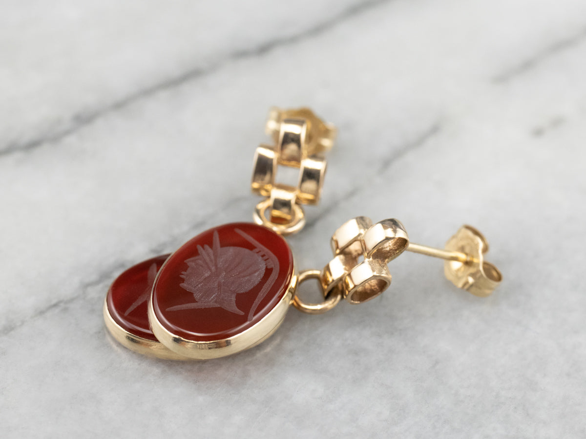 Vintage Carnelian Intaglio Drop Earrings