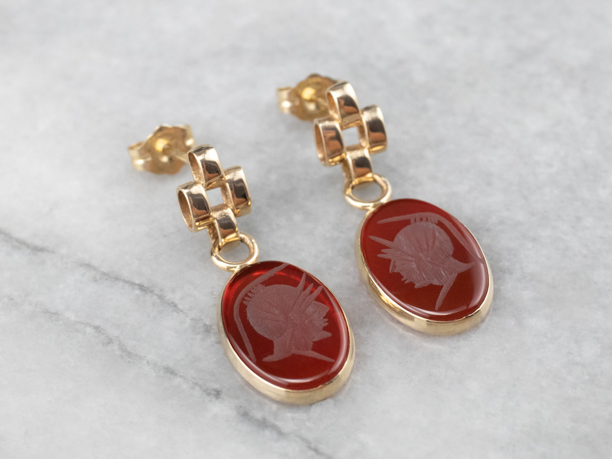 Vintage Carnelian Intaglio Drop Earrings