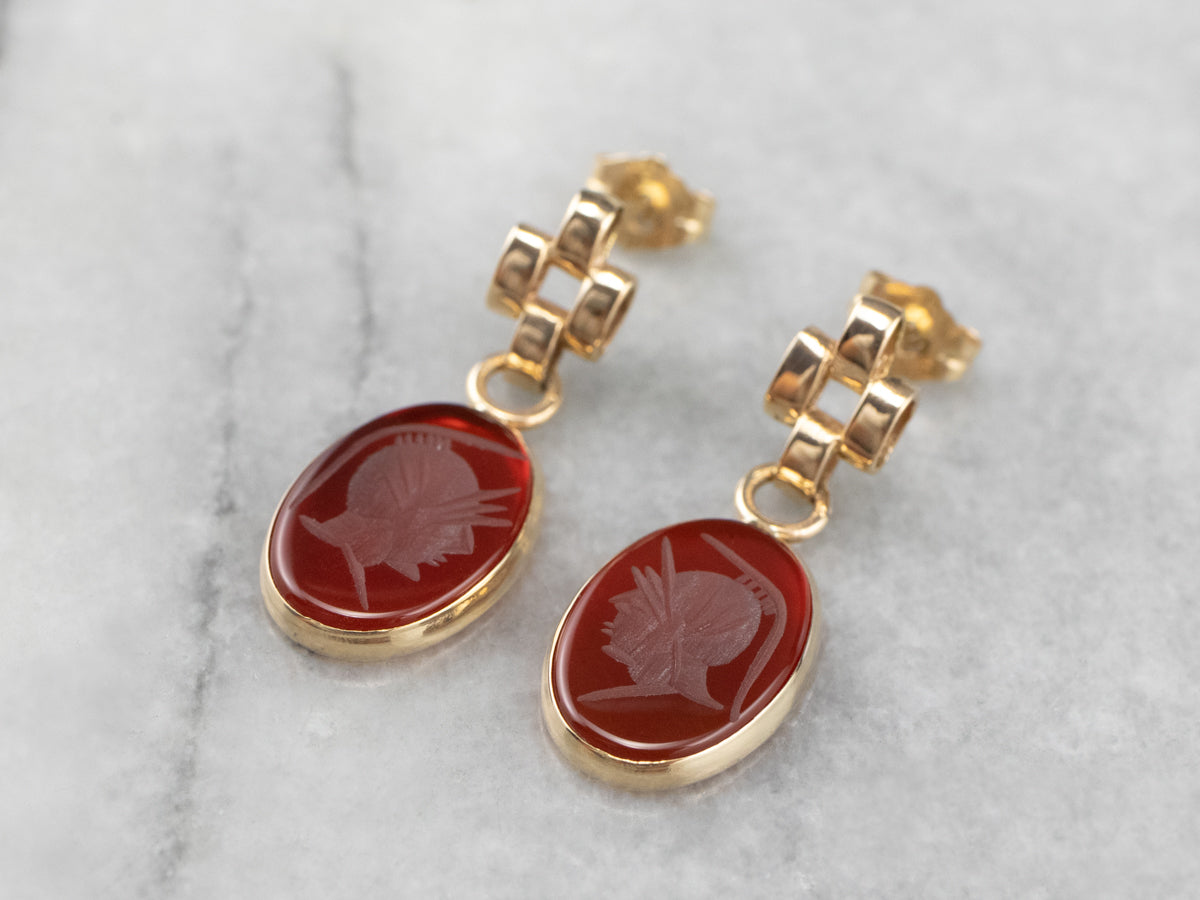 Vintage Carnelian Intaglio Drop Earrings