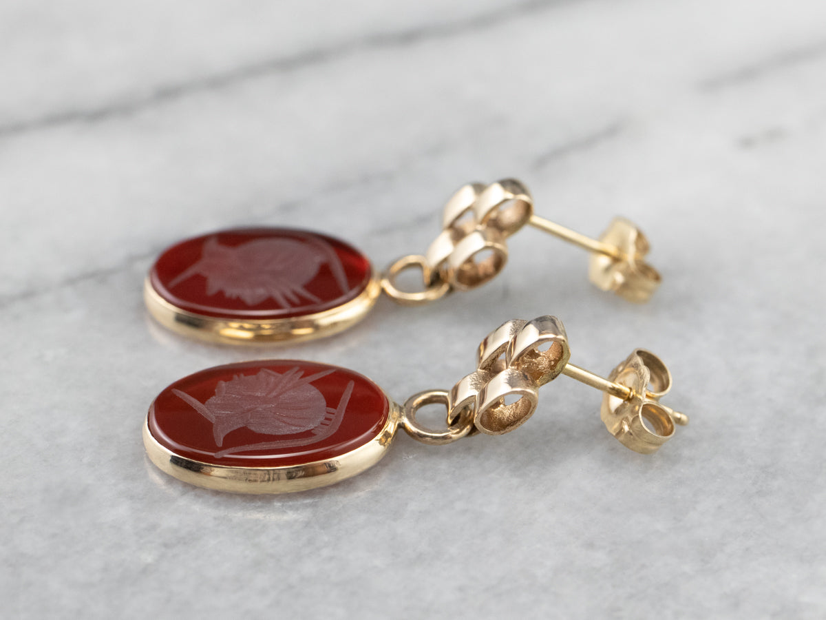 Vintage Carnelian Intaglio Drop Earrings