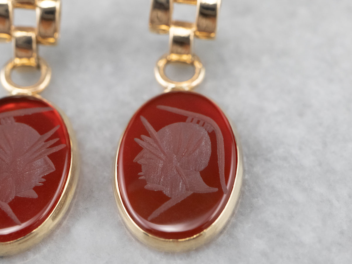 Vintage Carnelian Intaglio Drop Earrings