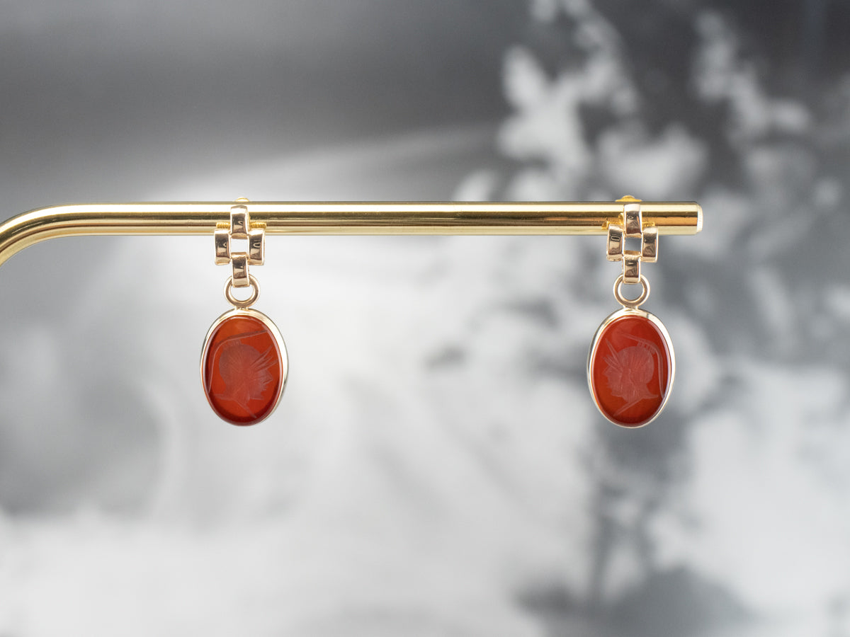 Vintage Carnelian Intaglio Drop Earrings