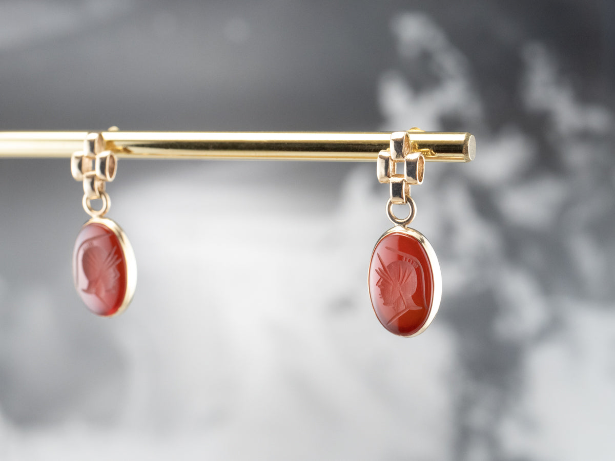 Vintage Carnelian Intaglio Drop Earrings