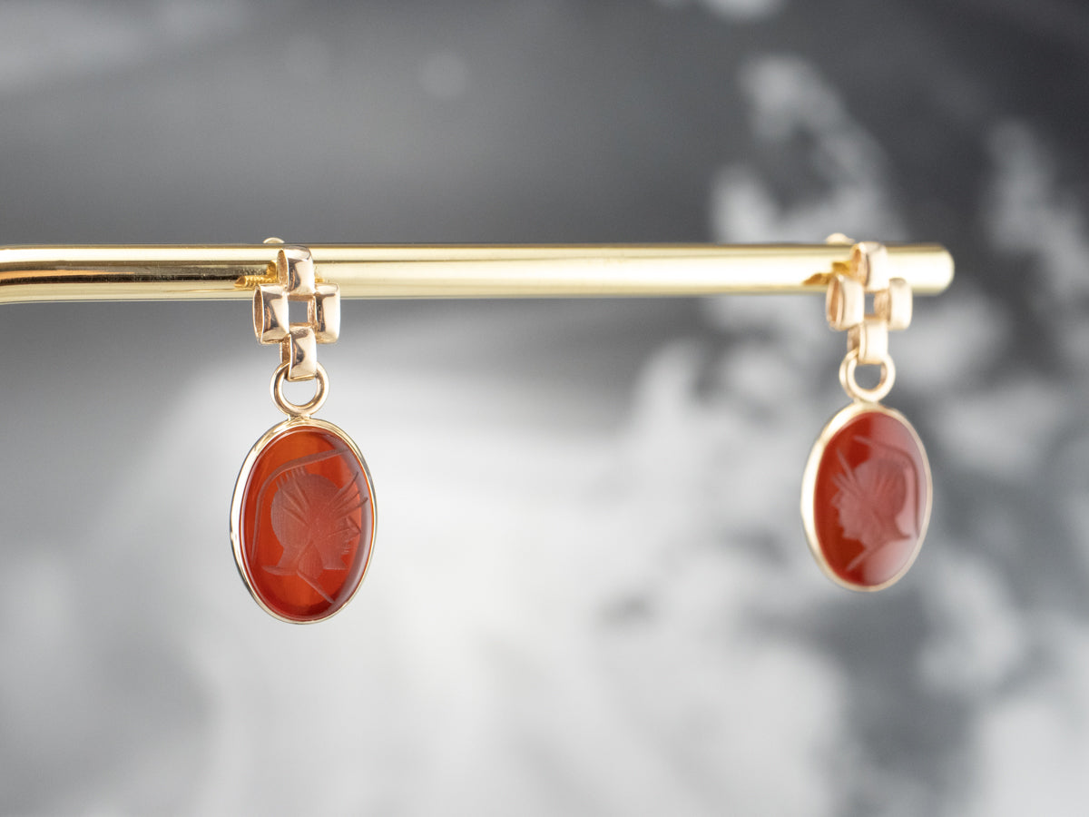Vintage Carnelian Intaglio Drop Earrings