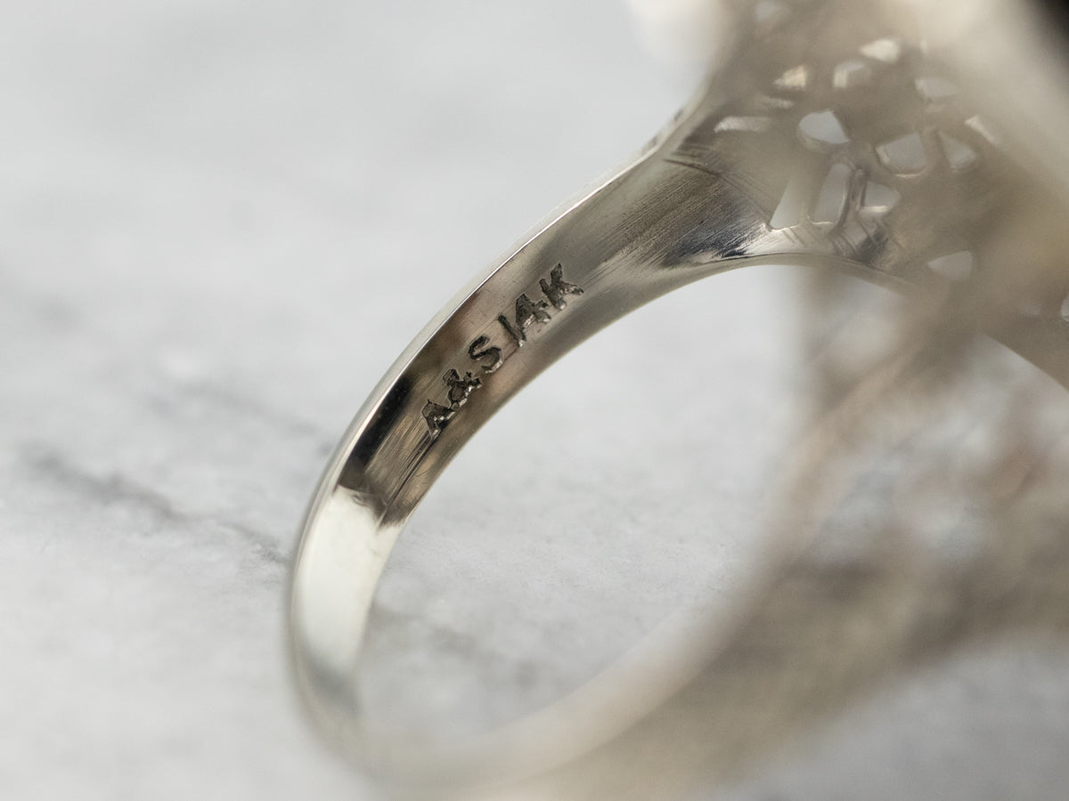 Deco Black Onyx and Diamond "J" Initial Ring