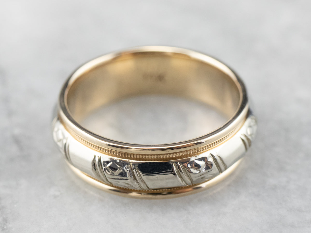 Unisex Two Tone Gold Pattern Band