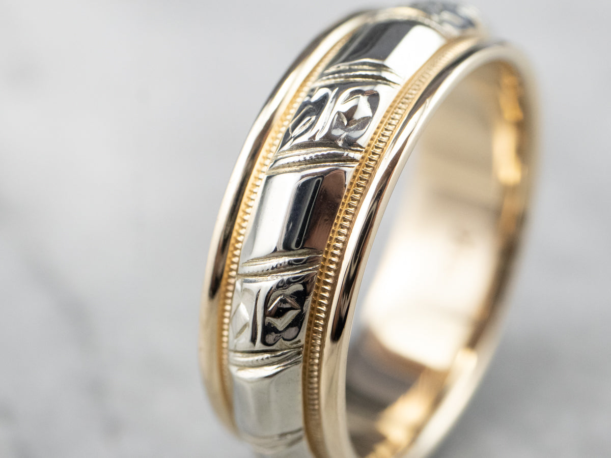 Unisex Two Tone Gold Pattern Band