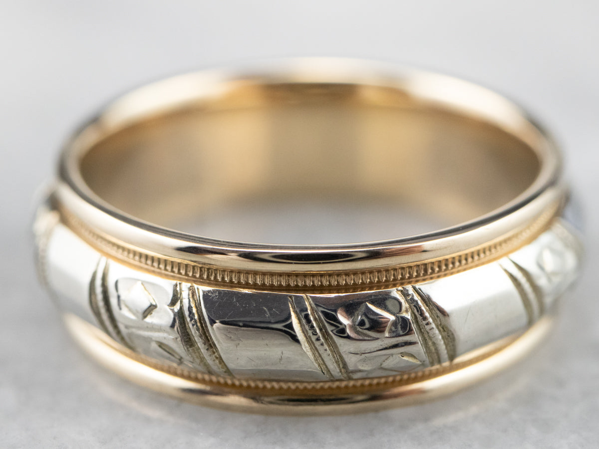 Unisex Two Tone Gold Pattern Band