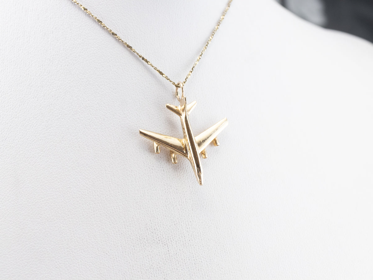 Vintage 14K Gold Plane Pendant
