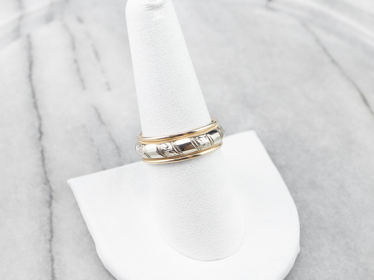 Unisex Two Tone Gold Pattern Band