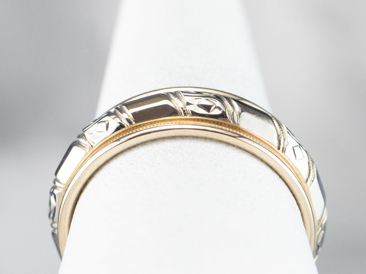 Unisex Two Tone Gold Pattern Band