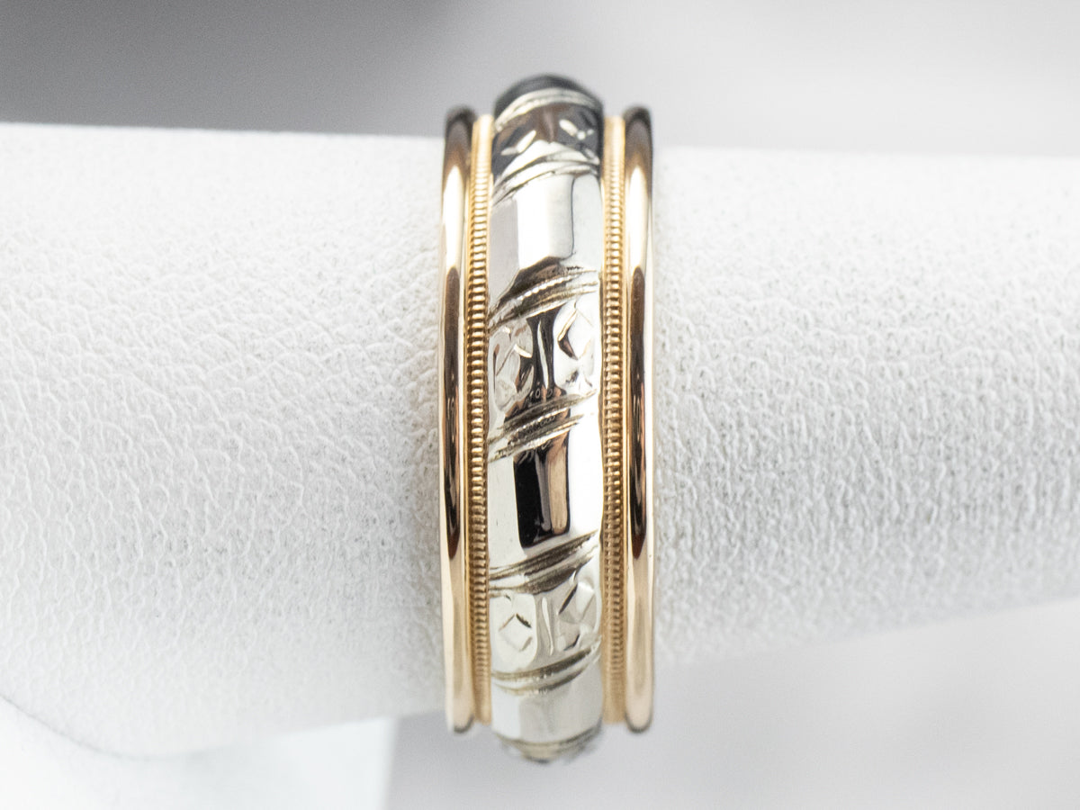 Unisex Two Tone Gold Pattern Band