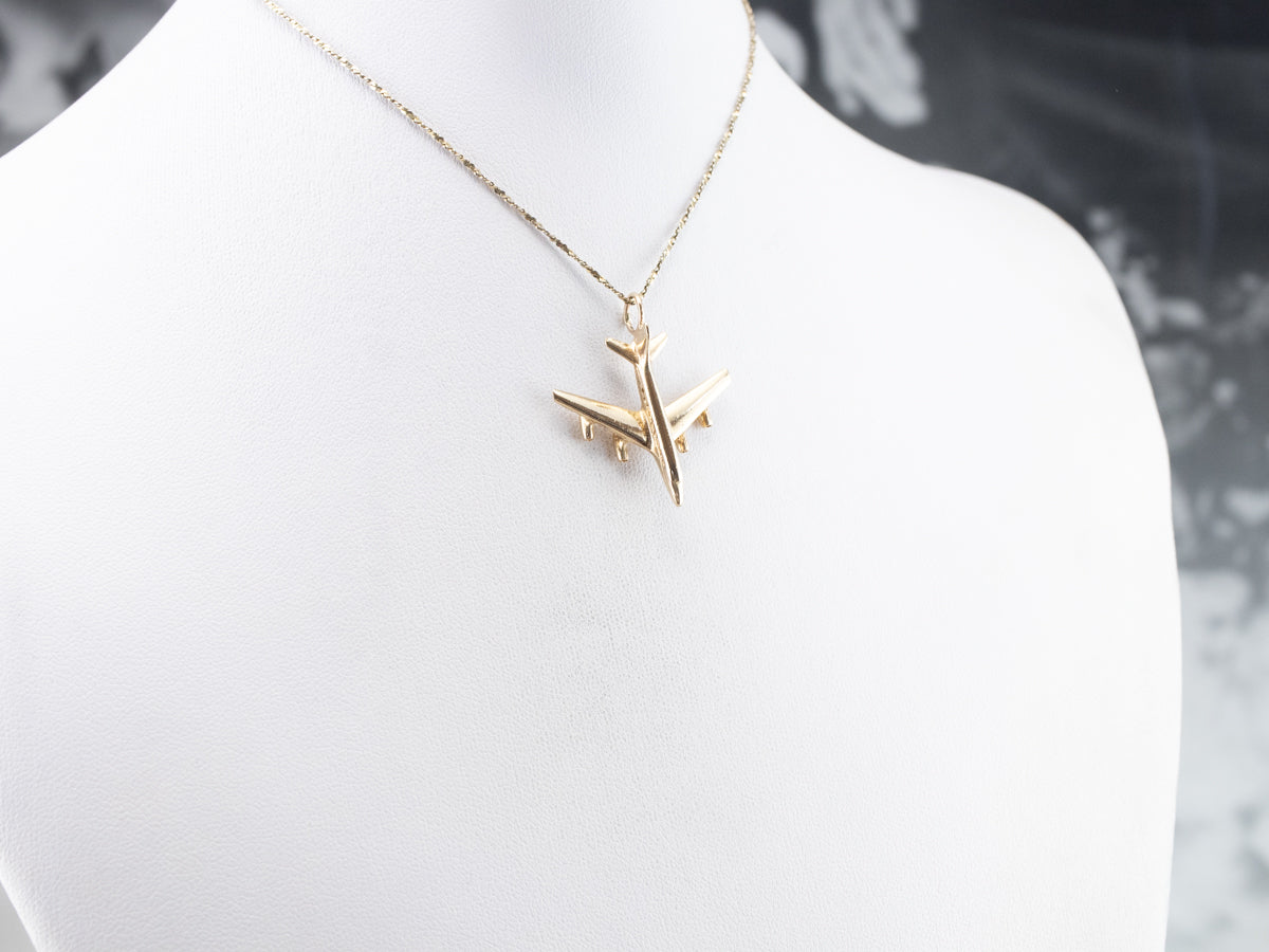 Vintage 14K Gold Plane Pendant