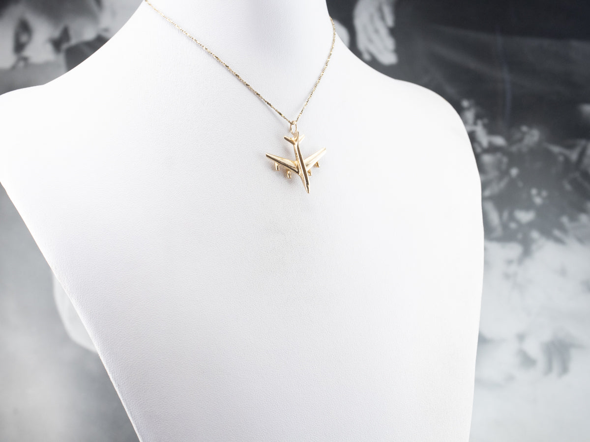Vintage 14K Gold Plane Pendant
