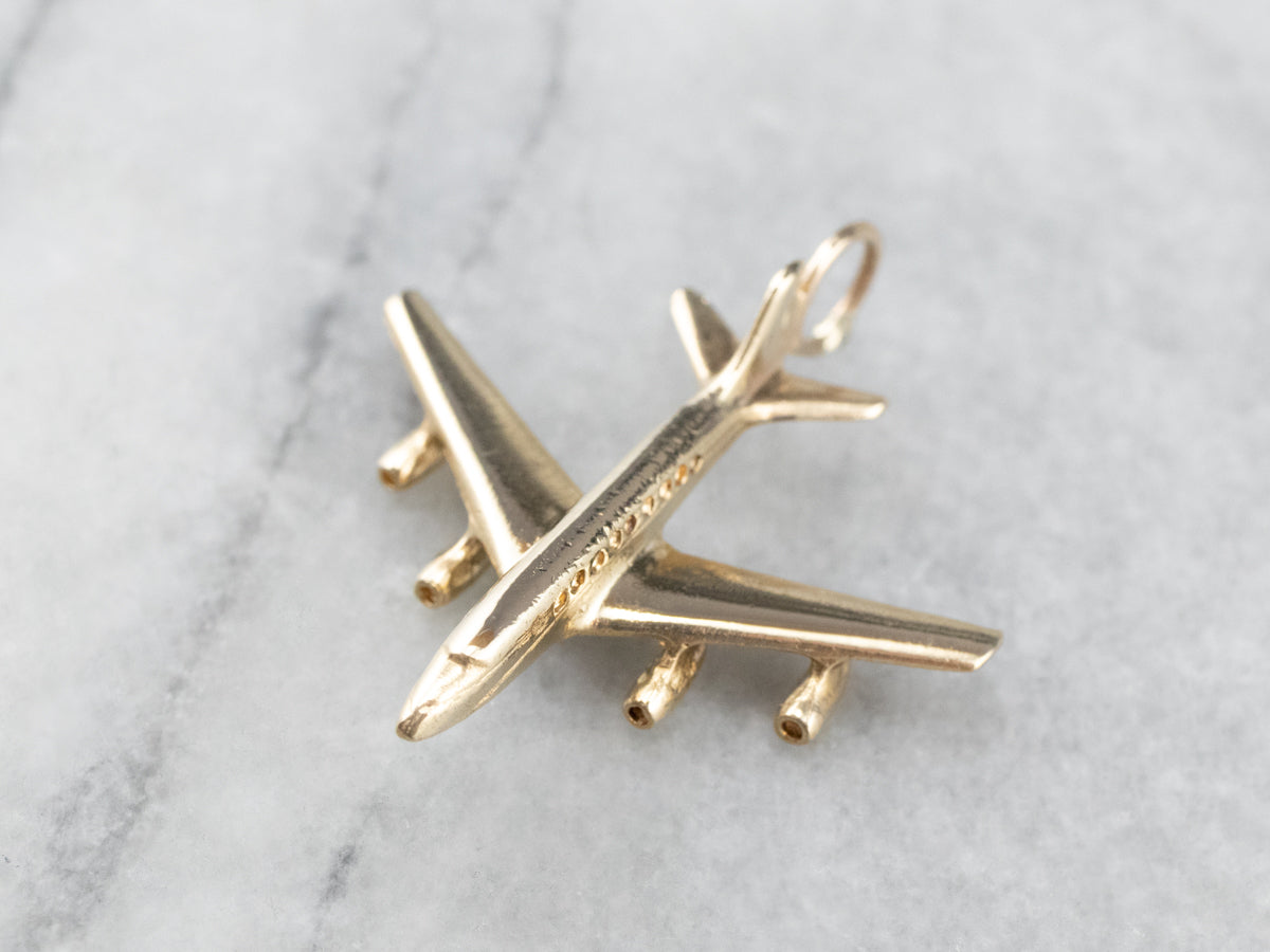 Vintage 14K Gold Plane Pendant