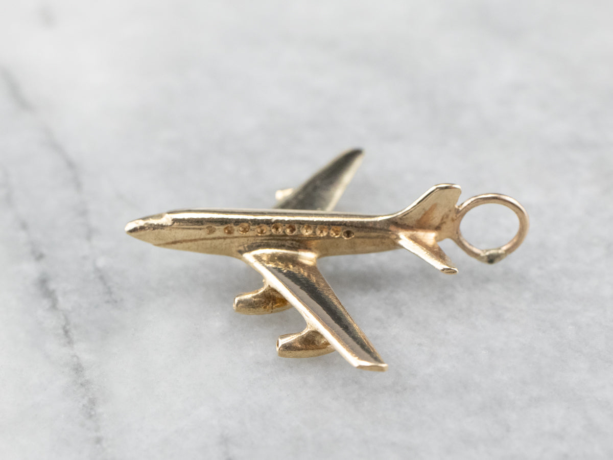 Vintage 14K Gold Plane Pendant