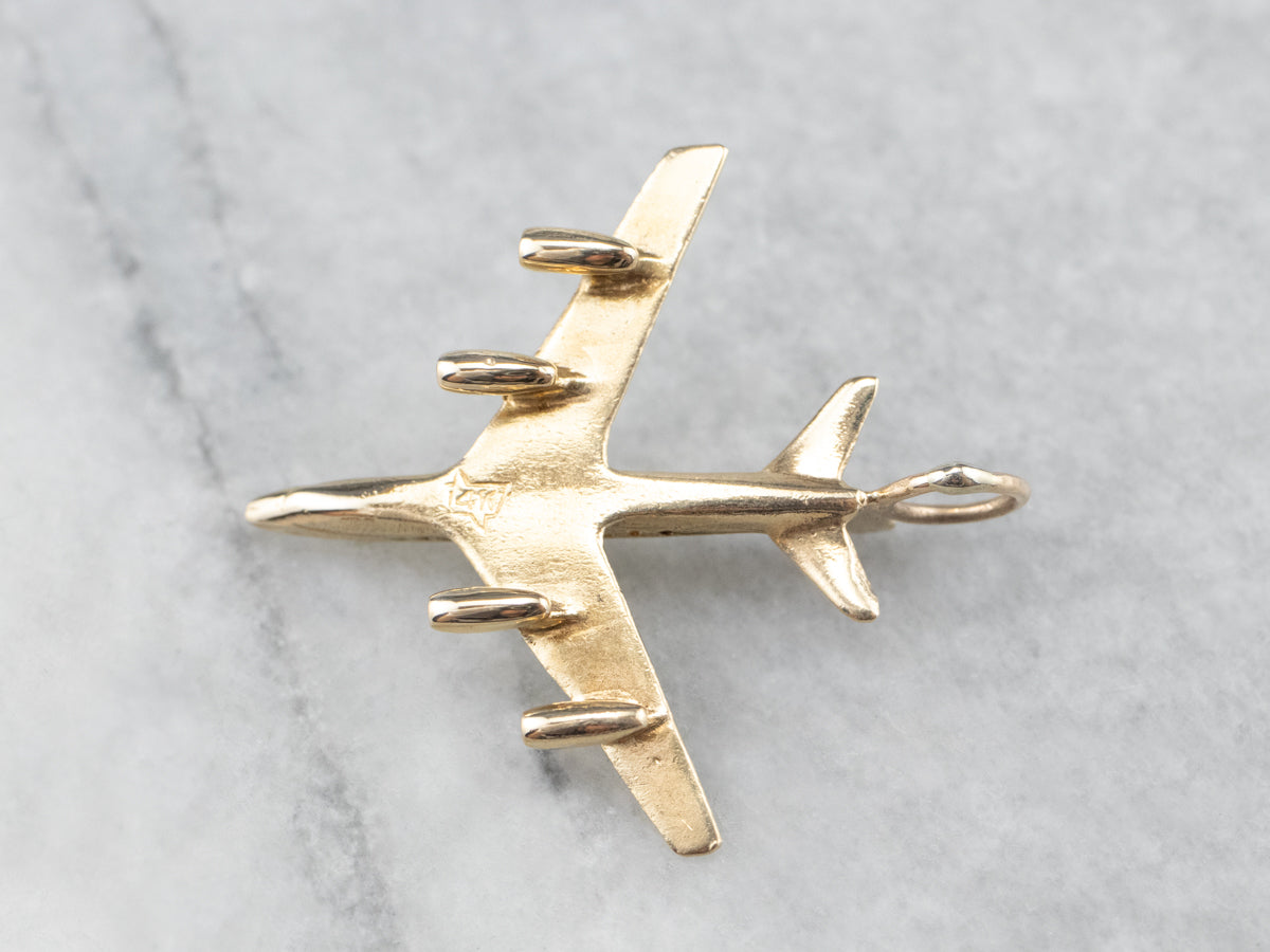 Vintage 14K Gold Plane Pendant