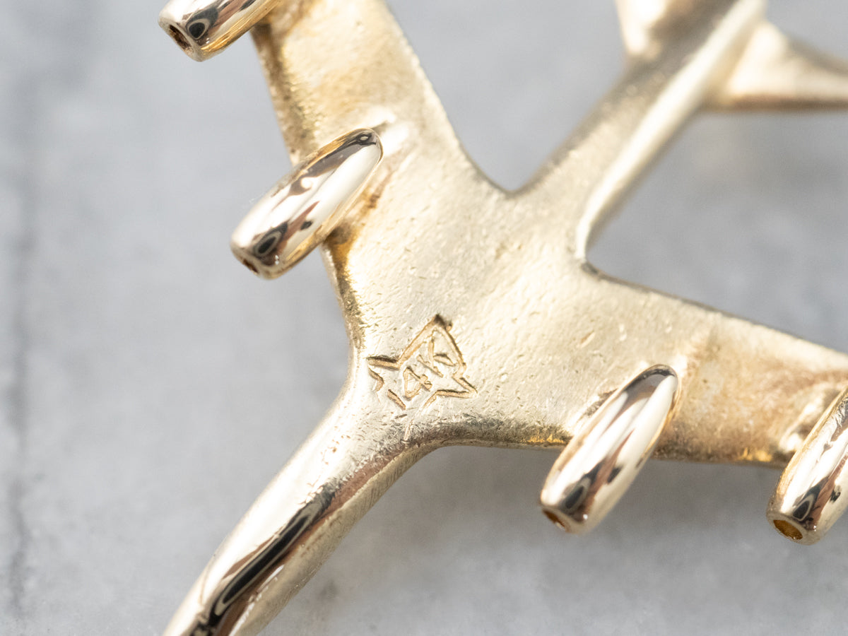 Vintage 14K Gold Plane Pendant
