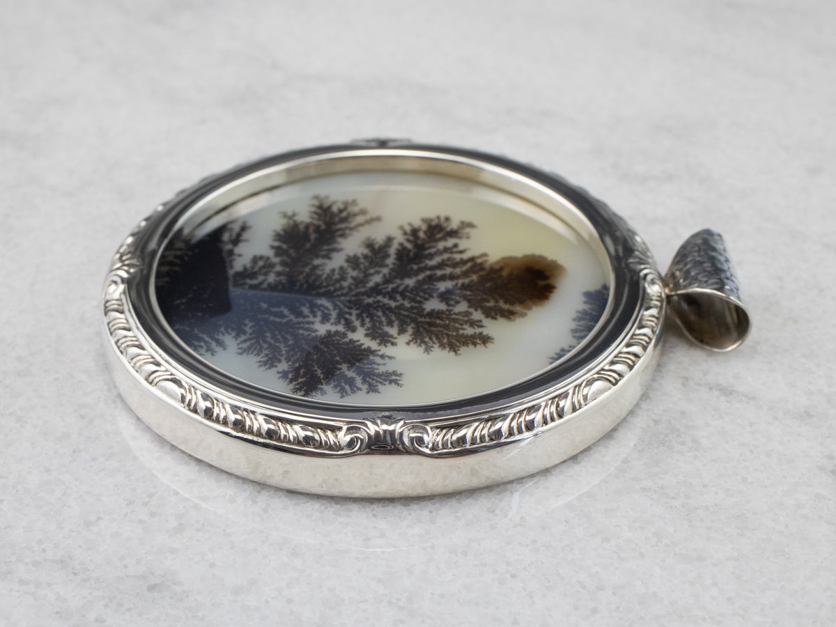 Huge Dendritic Agate Sterling Silver Pendant