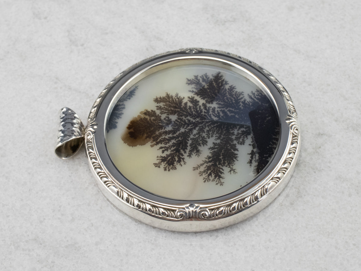 Huge Dendritic Agate Sterling Silver Pendant