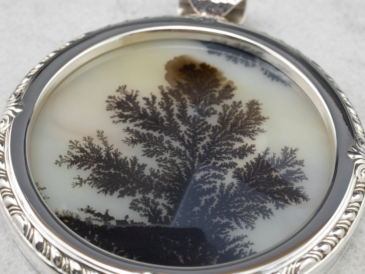 Huge Dendritic Agate Sterling Silver Pendant