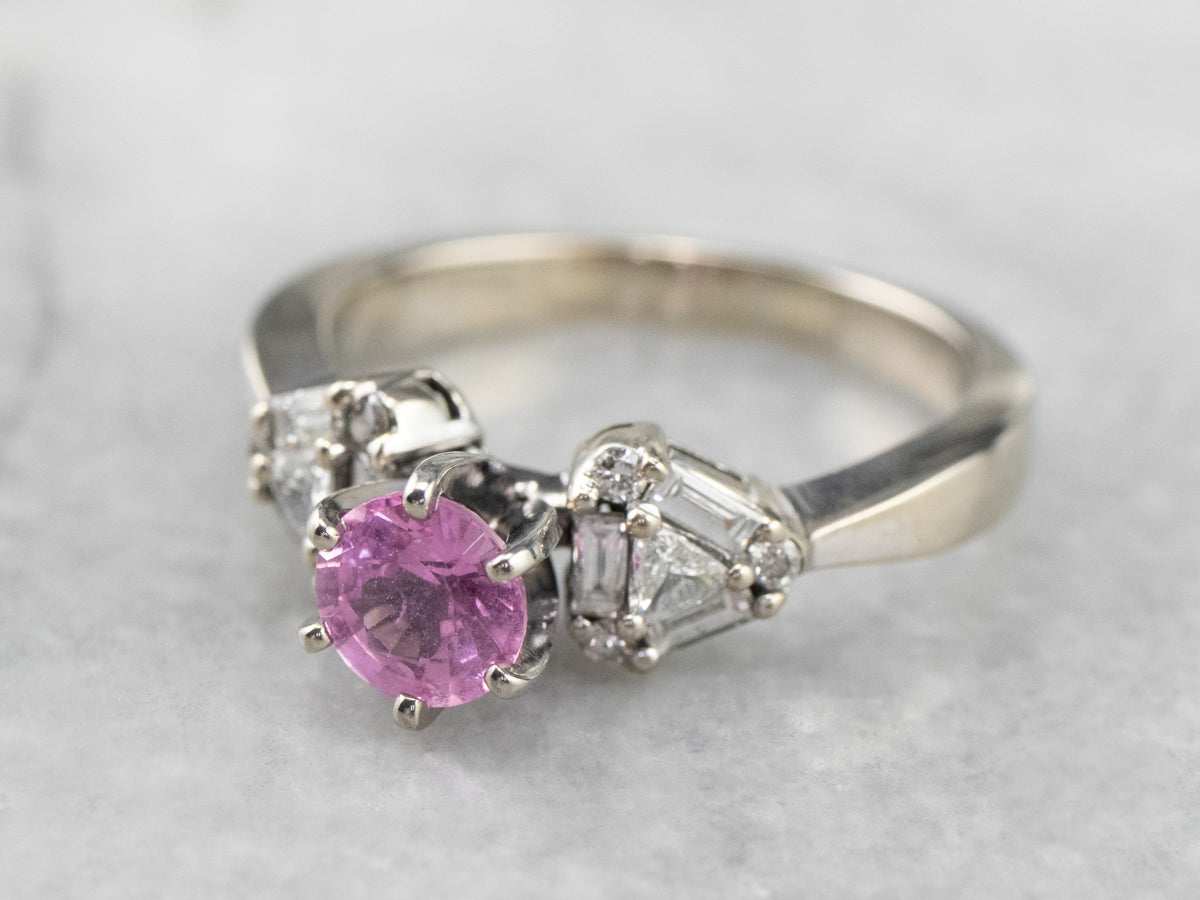 Pink Sapphire Diamond White Gold Engagement Ring