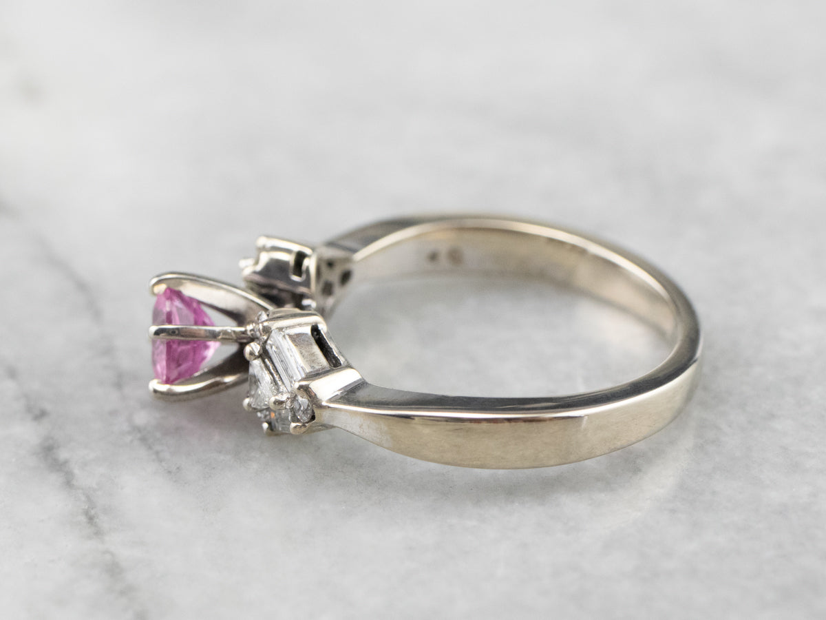 Pink Sapphire Diamond White Gold Engagement Ring