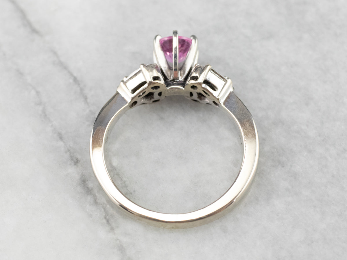 Pink Sapphire Diamond White Gold Engagement Ring