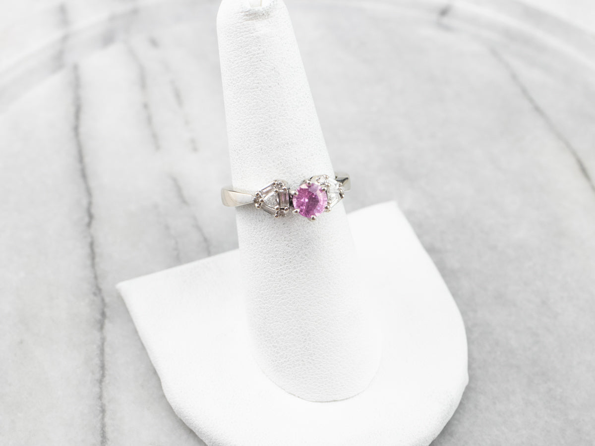 Pink Sapphire Diamond White Gold Engagement Ring