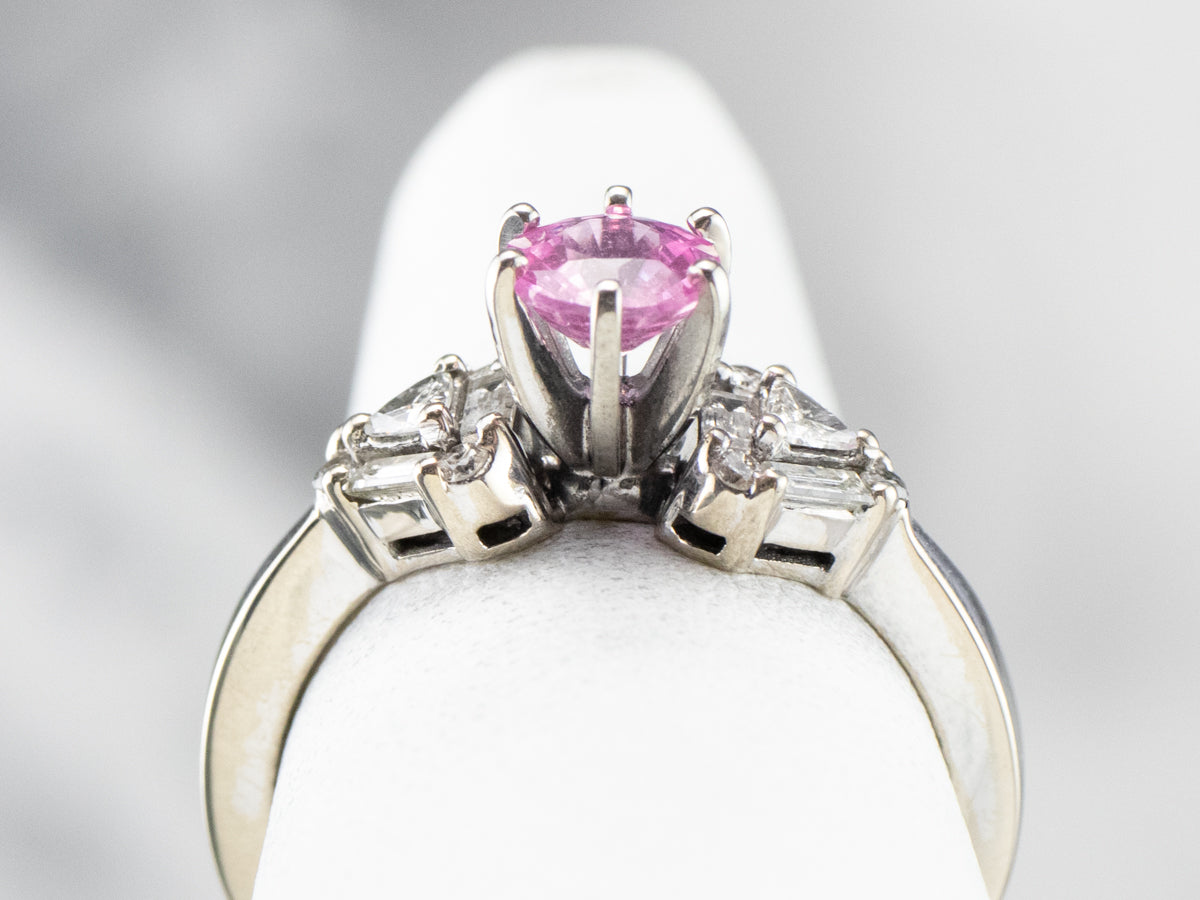 Pink Sapphire Diamond White Gold Engagement Ring