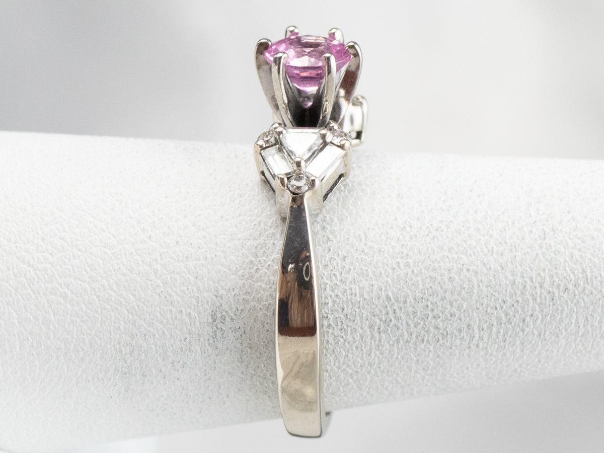 Pink Sapphire Diamond White Gold Engagement Ring