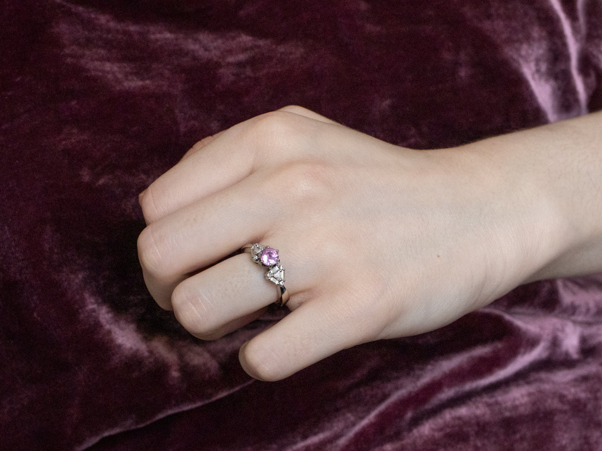 Pink Sapphire Diamond White Gold Engagement Ring