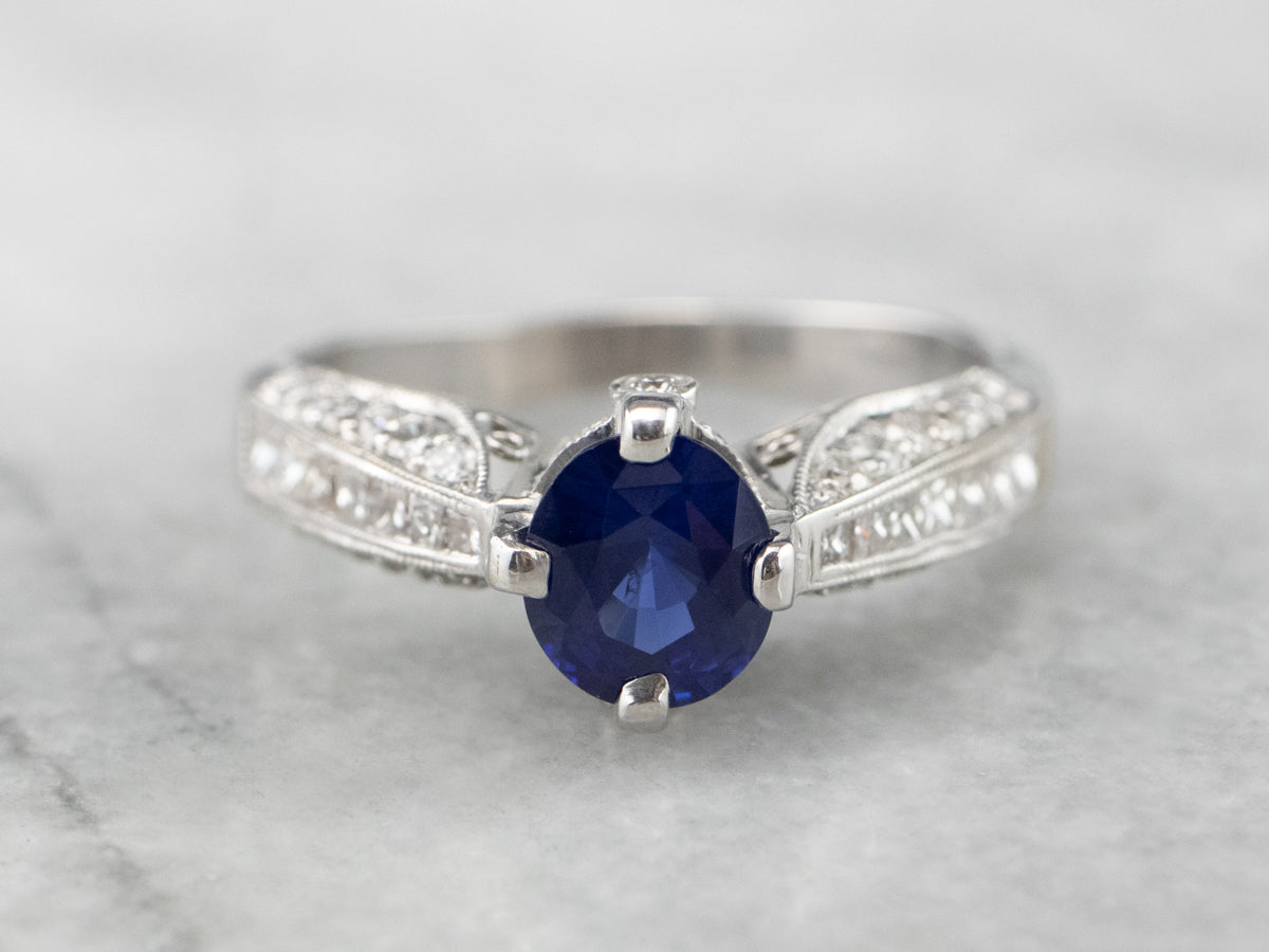 Sapphire Diamond White Gold Engagement Ring
