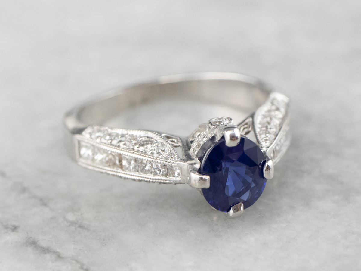 Sapphire Diamond White Gold Engagement Ring
