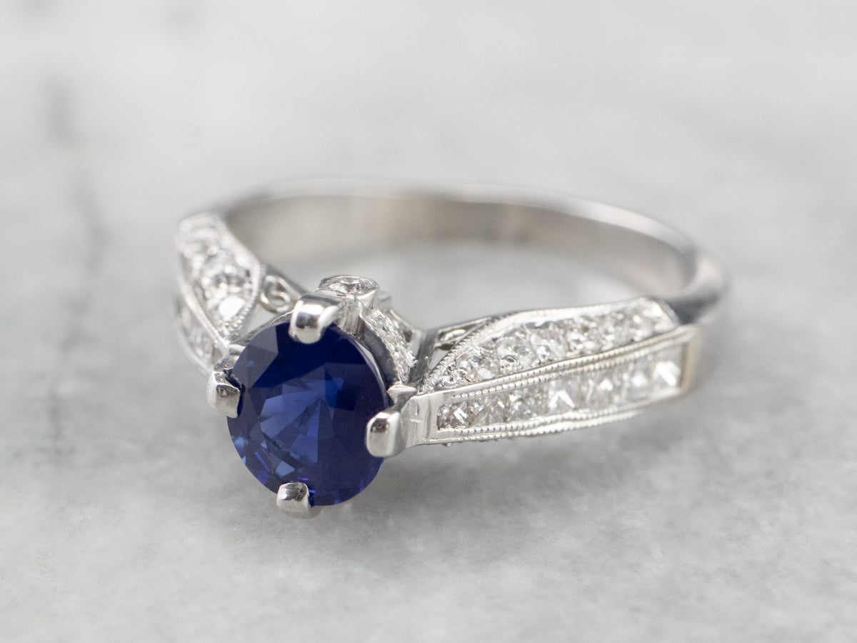 Sapphire Diamond White Gold Engagement Ring