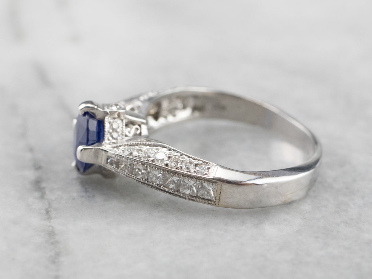 Sapphire Diamond White Gold Engagement Ring