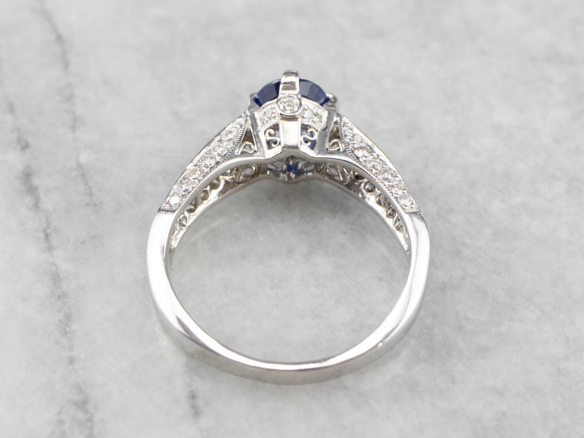 Sapphire Diamond White Gold Engagement Ring