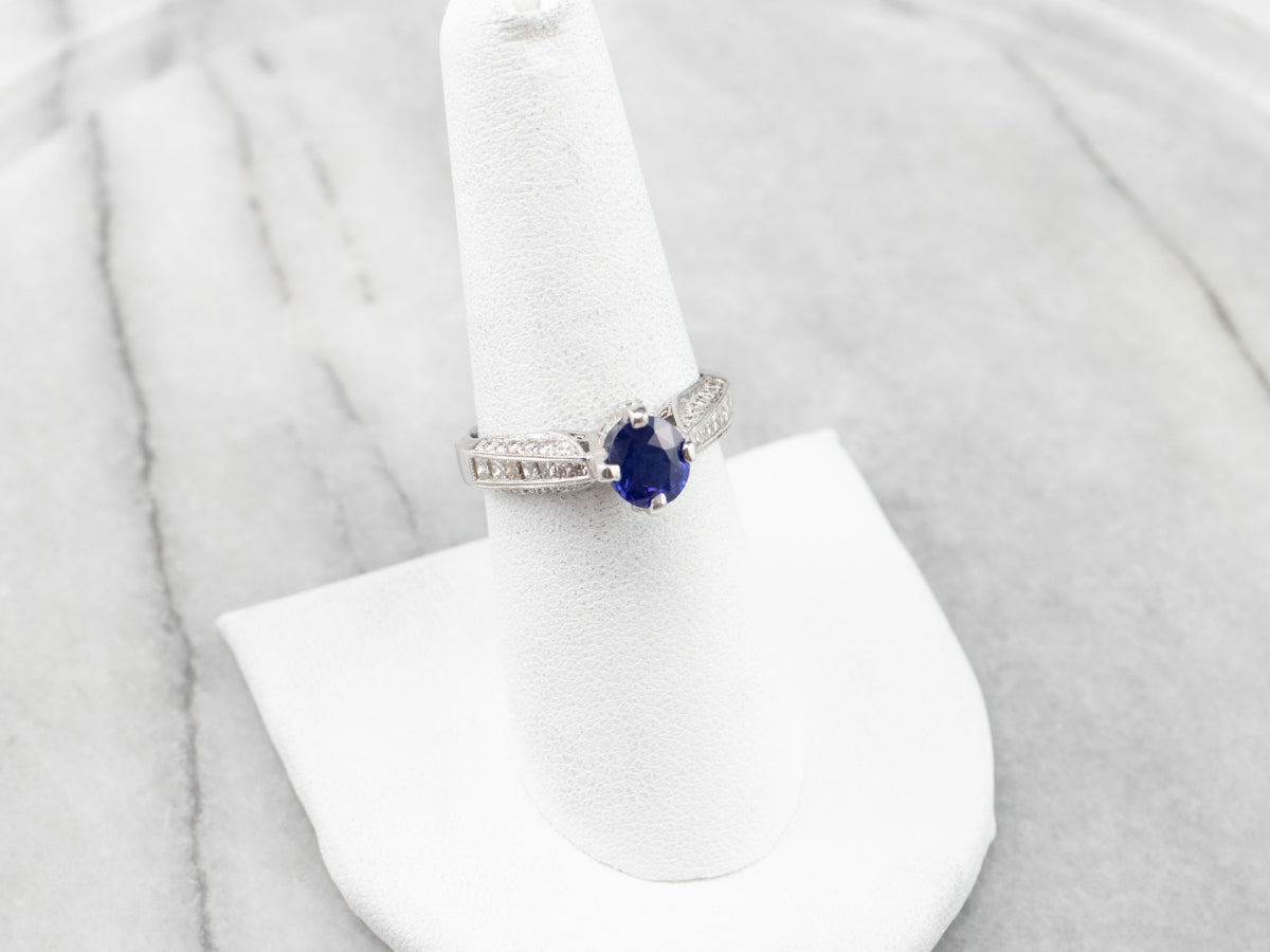 Sapphire Diamond White Gold Engagement Ring