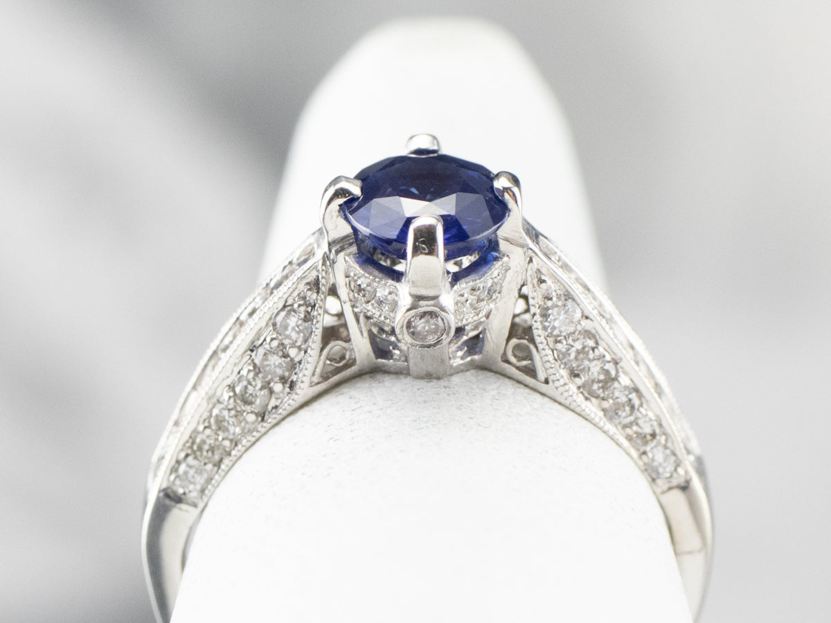 Sapphire Diamond White Gold Engagement Ring