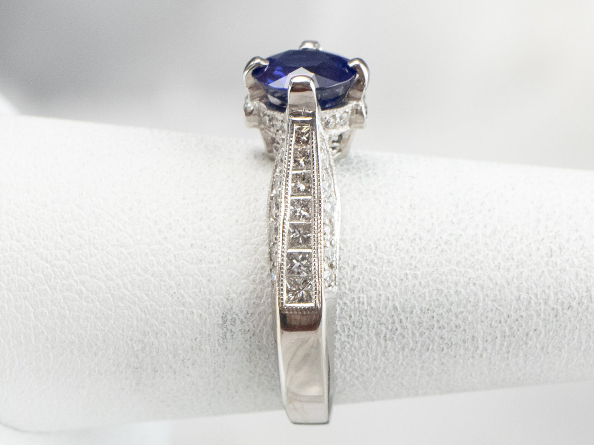 Sapphire Diamond White Gold Engagement Ring