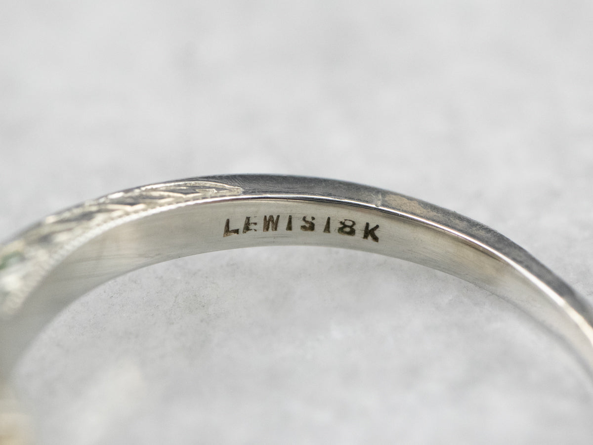 Art Deco Pearl White Gold Solitaire Ring