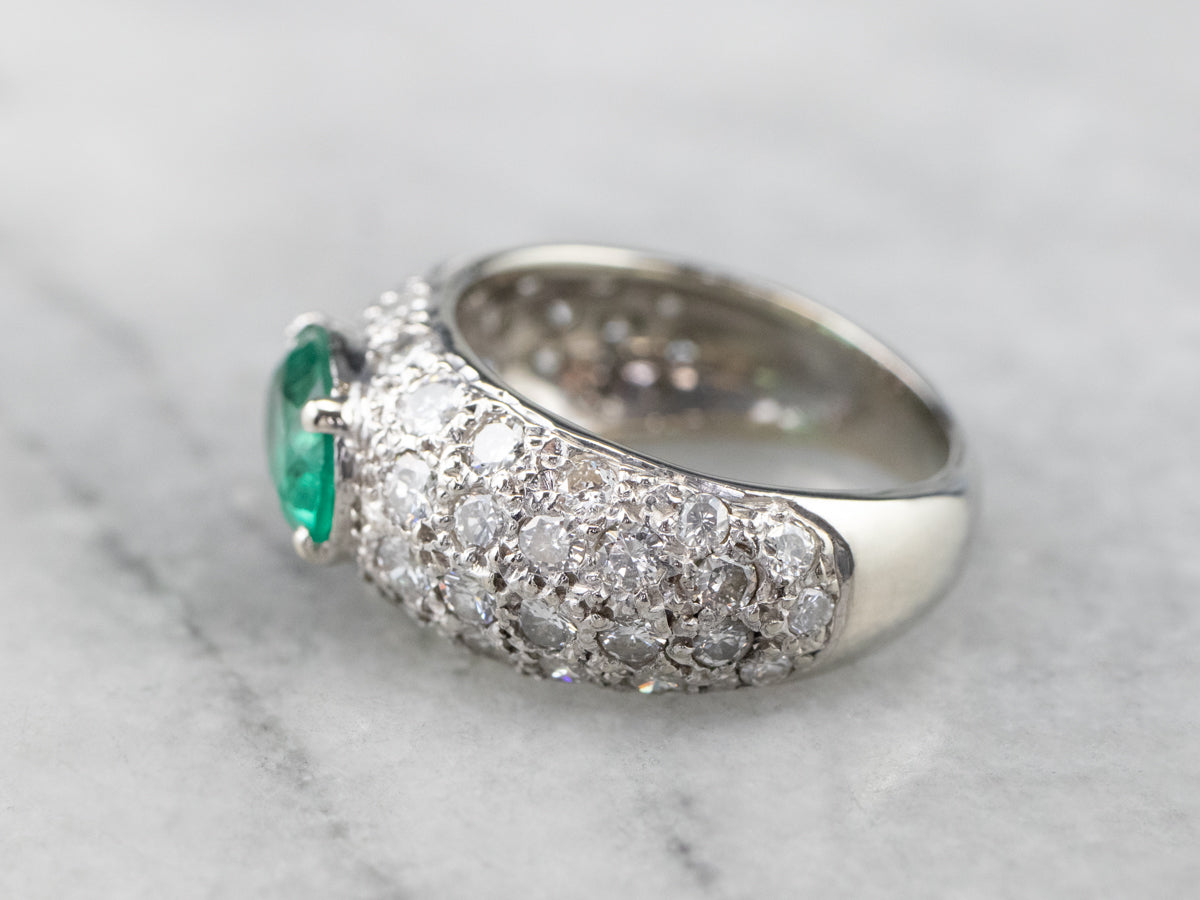 Modern Gold Emerald and Diamond Engagement Ring